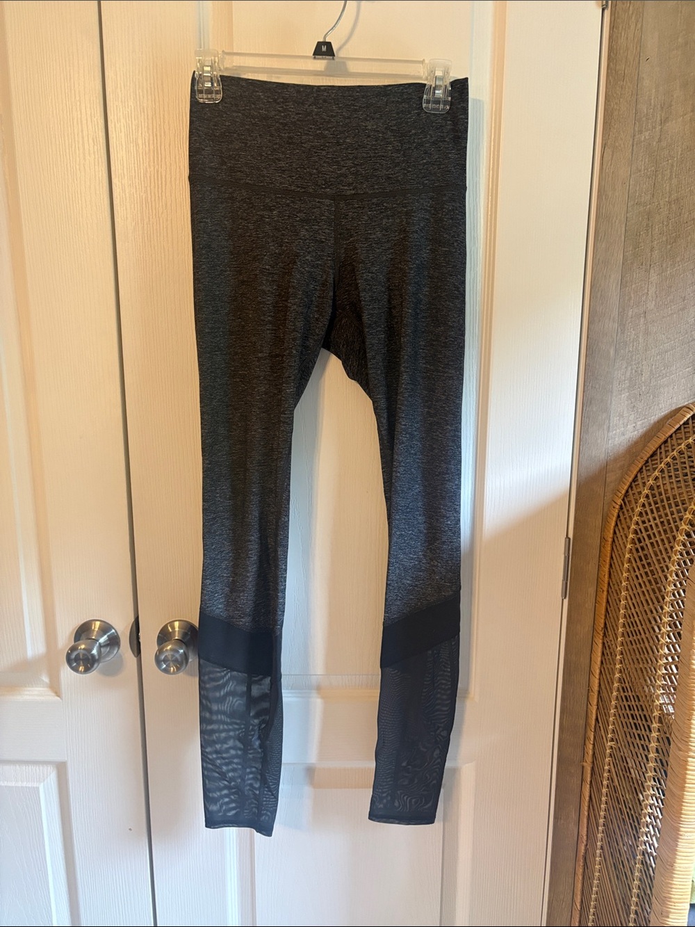 Lululemon Performance Heather Charcoal Leggings with Mesh Panels.